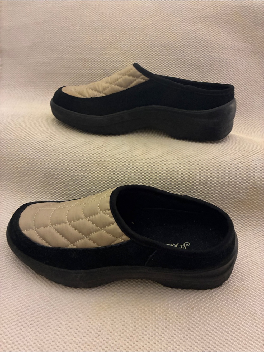 St. John’s Bay Quilted Slip-On Clog in Beige and Black - Women's Comfort Shoe